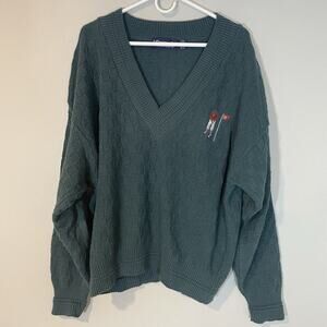 VTG Scottish Isle by Bernette Golf Mens Sweater XL Vneck Embroidered 3D Knit 90s